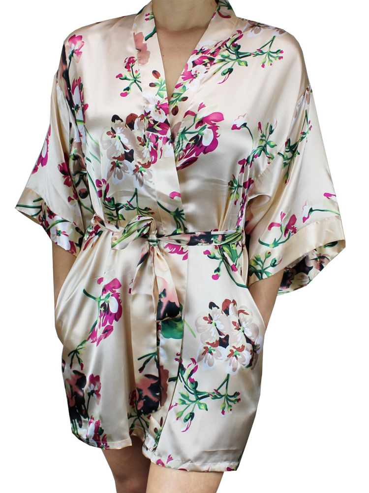 NEW Women's Floral Satin Kimono Short Robe - MsLovely