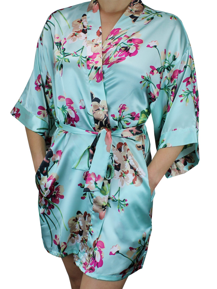 Download NEW Women's Floral Satin Kimono Short Robe - MsLovely