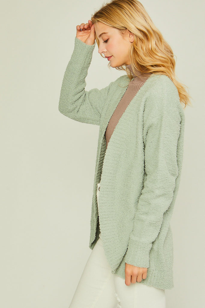 Hans - Fuzzy Sweater Cardigan - Leaf