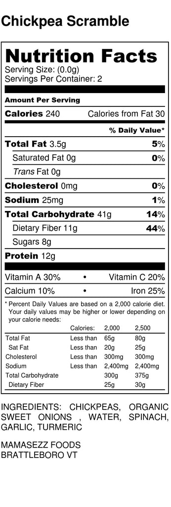 Chickpea Scramble Nutrition Label
