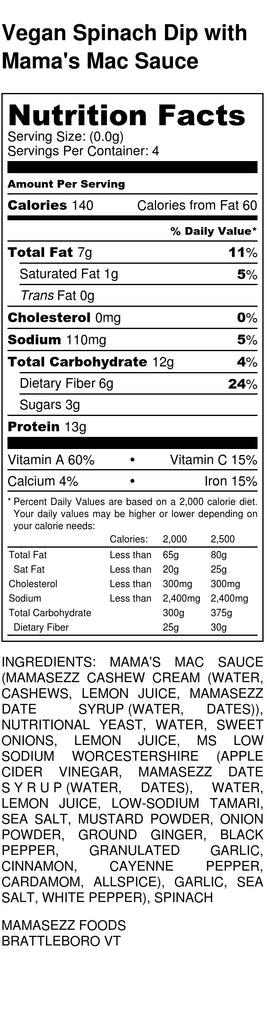 Vegan Spinach Dip Nutritional Information