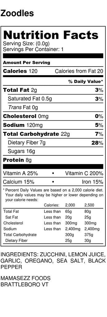 Zoodles Nutrition Facts
