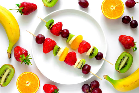 Healthy plant-based snacks for students fruit skewers