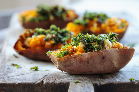 green goddess stuffed sweet potatoes