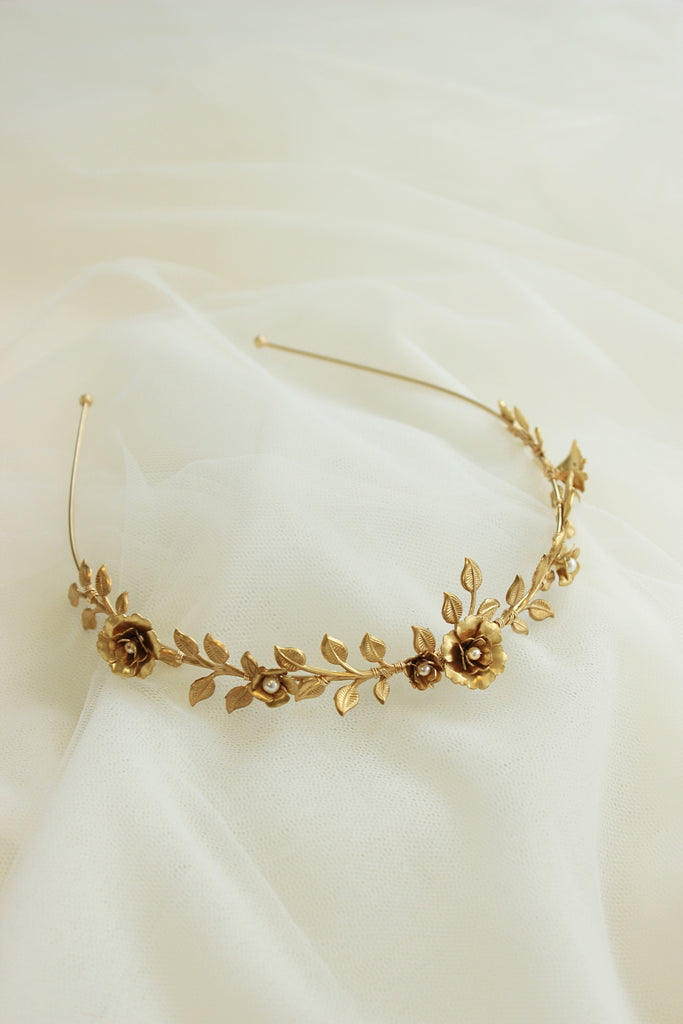 bridal tiara, gold tiara, wedding crown, floral crown, custom made crown, bridal headband