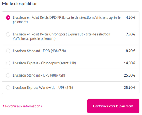 Choix du mode d'expédition sur OfficePartner