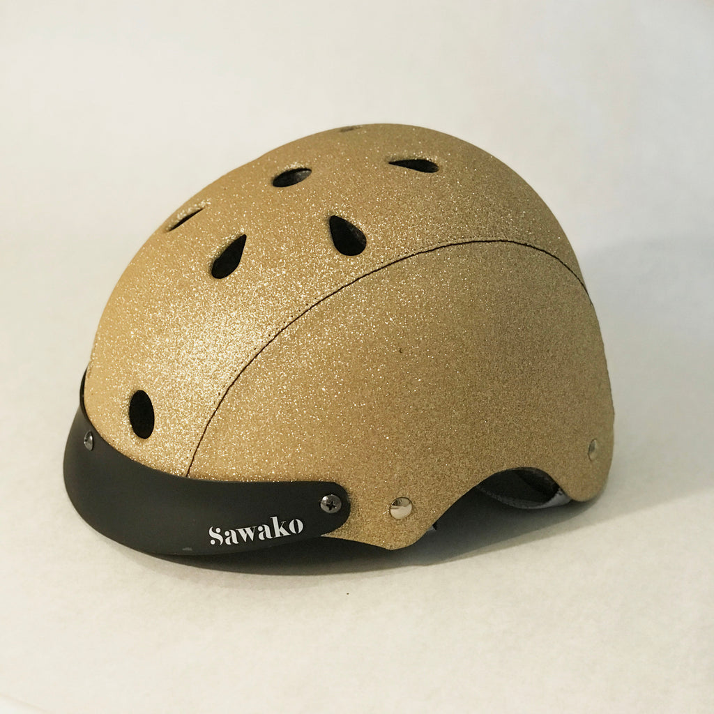 gold bicycle helmet