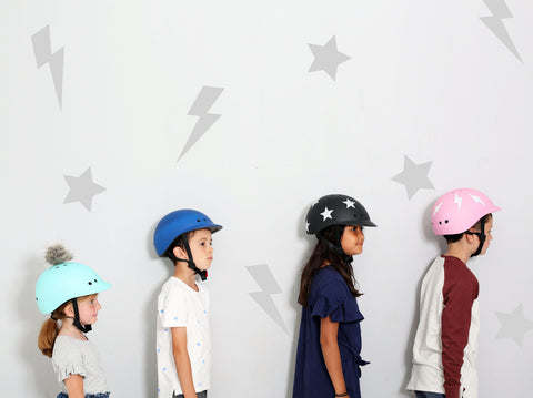 4 kids with Sawako kids helmets