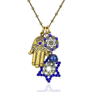 Shimmering Hamsa & Star of David Jumble Charm Necklace - Illinois Holocaust Museum & Education Center