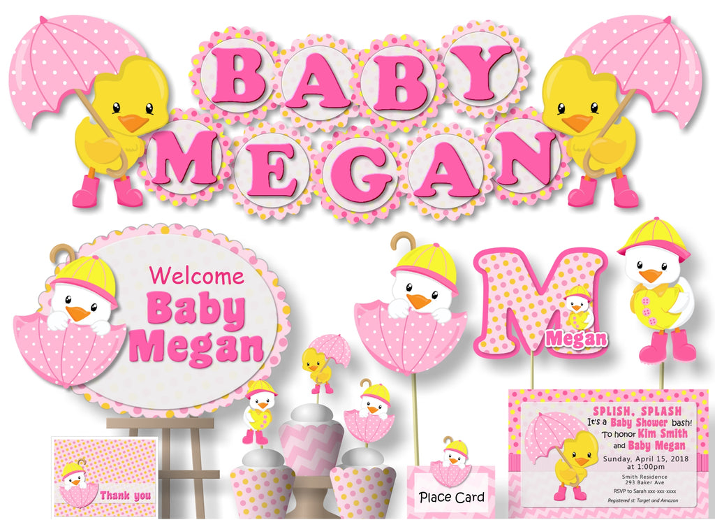 Pink Girl Rubber Duck Baby Shower Or Birthday Party Decorations 10 4 Inch Scallop Banner Baby Name Or Name Is