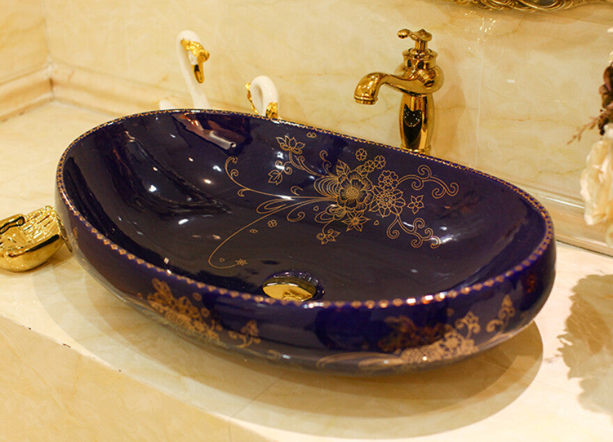 Oval Bathroom Lavabo Ceramic Counter Top Wash Basin Cloakroom Hand Painted Vessel Sink 5055