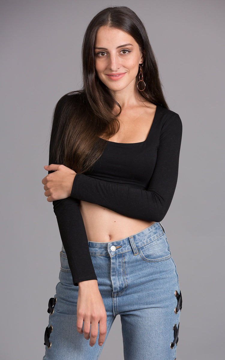 Long Sleeve Fitted Crop Top, Black – Pretty Missy Inc.