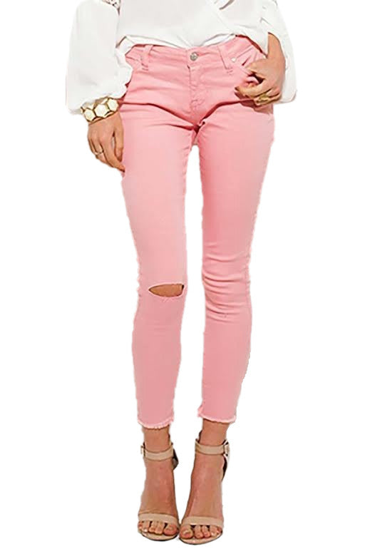 pink ripped skinny jeans