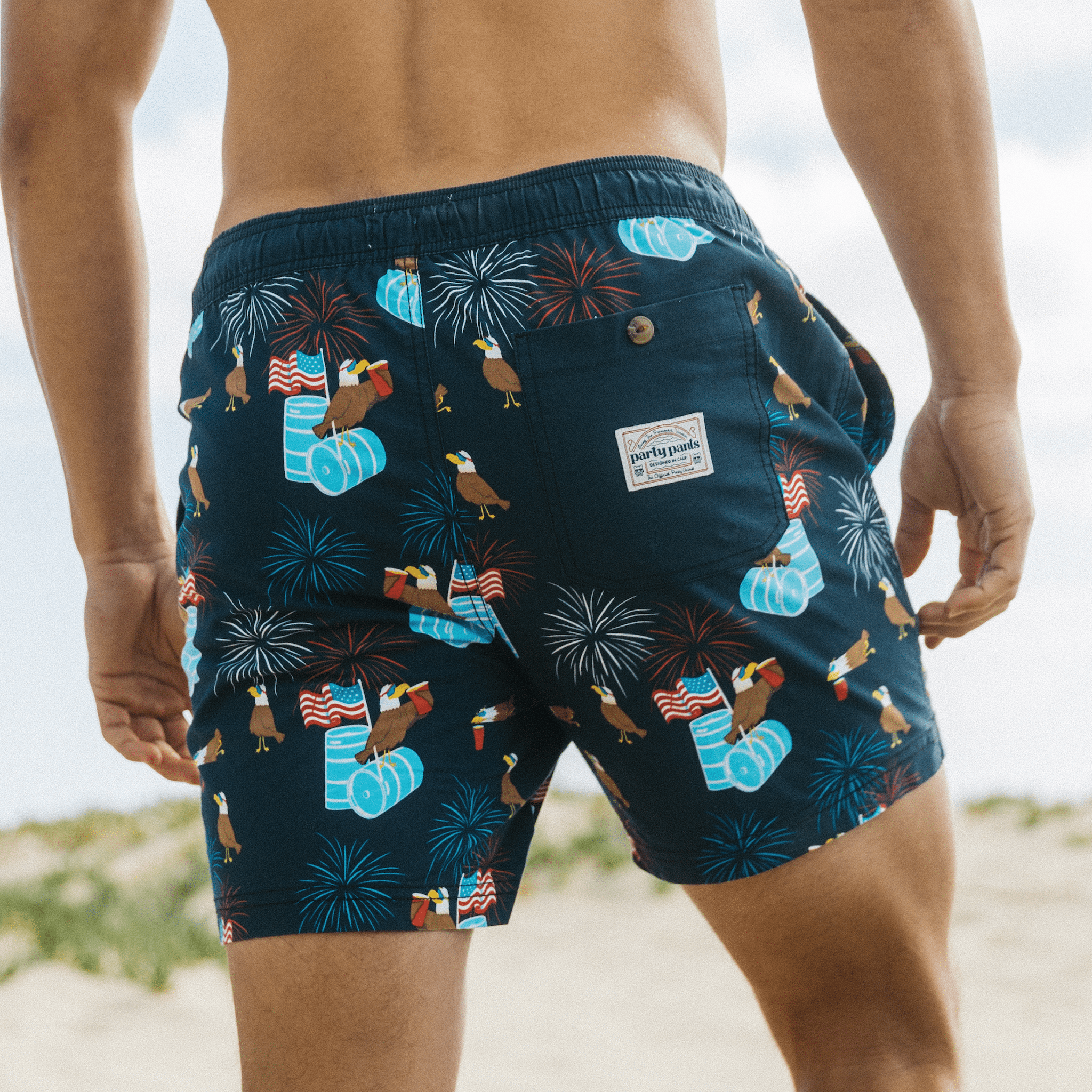 Navy Blue - Floral Bro Party Shorts - Printed Men's Preppy Swim