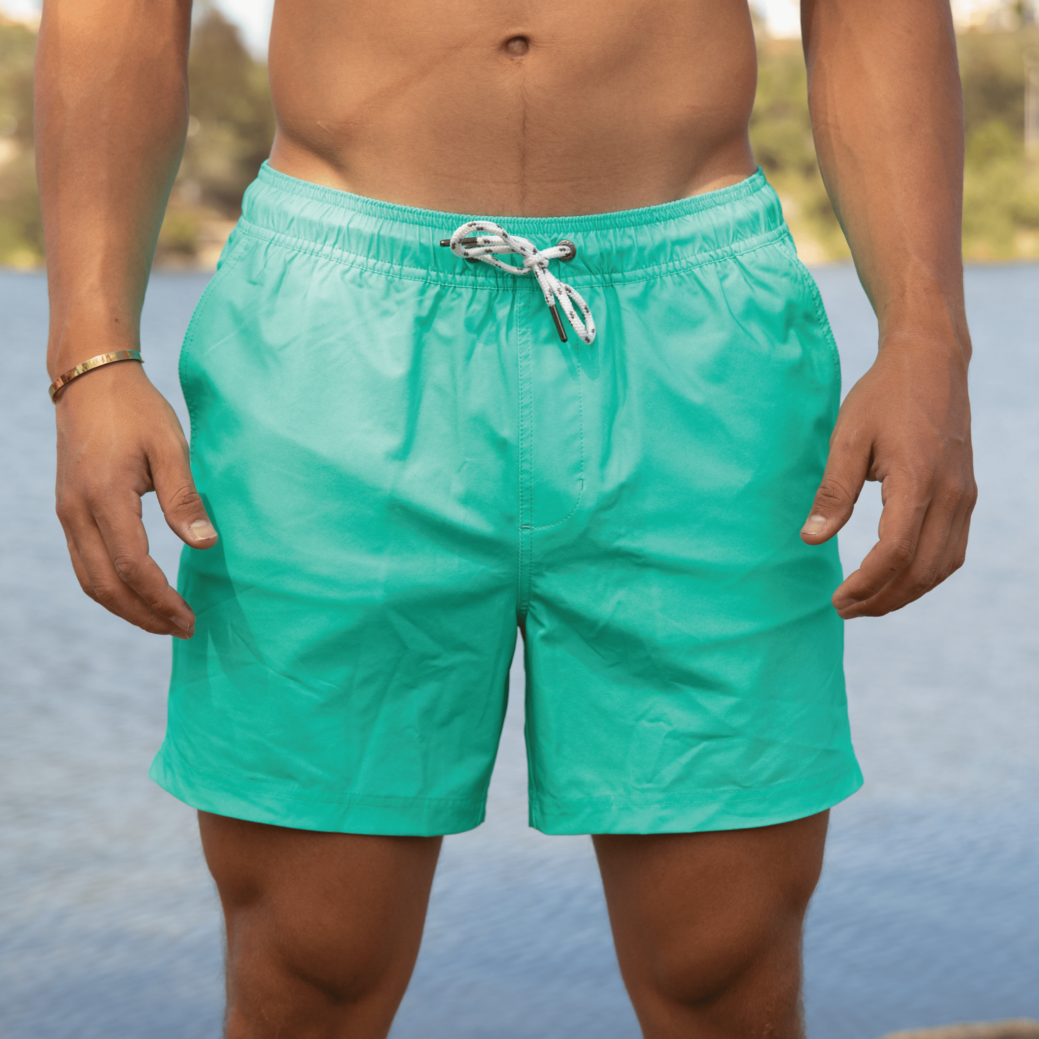 Light Blue - Men's Sport Shorts With Compression Liner - Printed