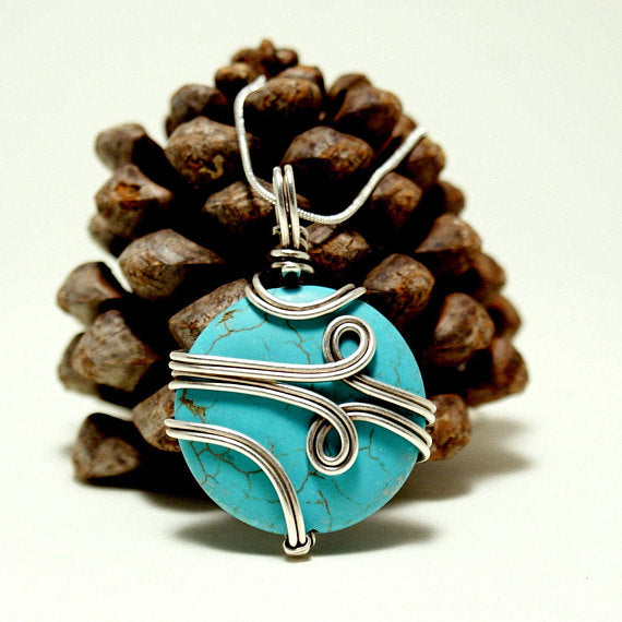 wire wrapped turquoise pendant