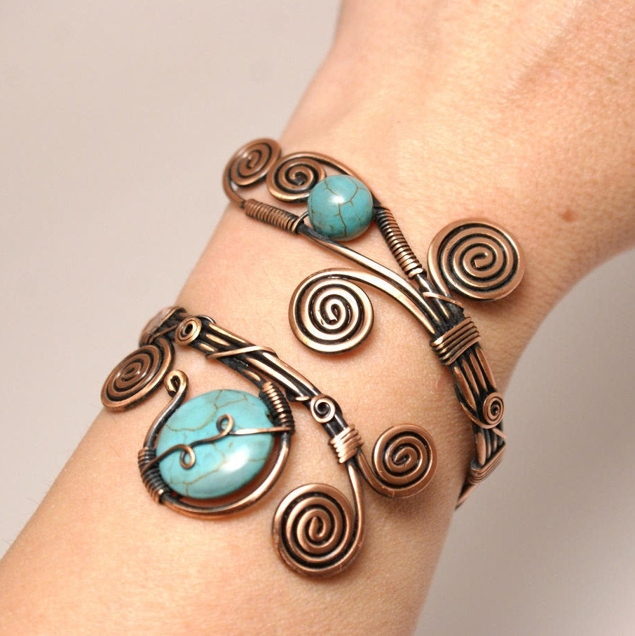 Handmade Wire Wrap Turquoise Cuff Bracelet