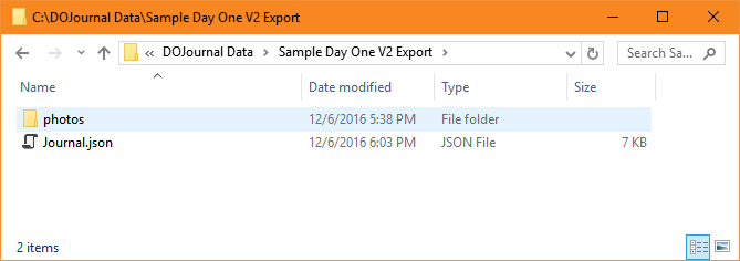 Day One v2 Import: Exported Files