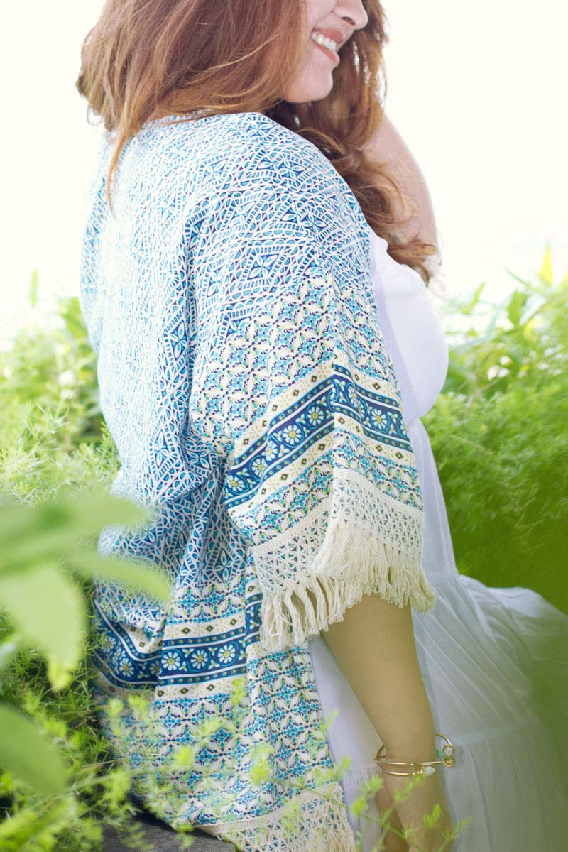 AanyaGirl, Aashna Bhagwani in our blue bohemian summer kimono. Aanya Hong Kong