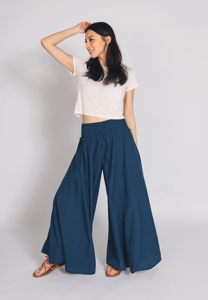 Blue Organic Cotton Palazzo Women Pants - PALAZZO – Upasana Auroville