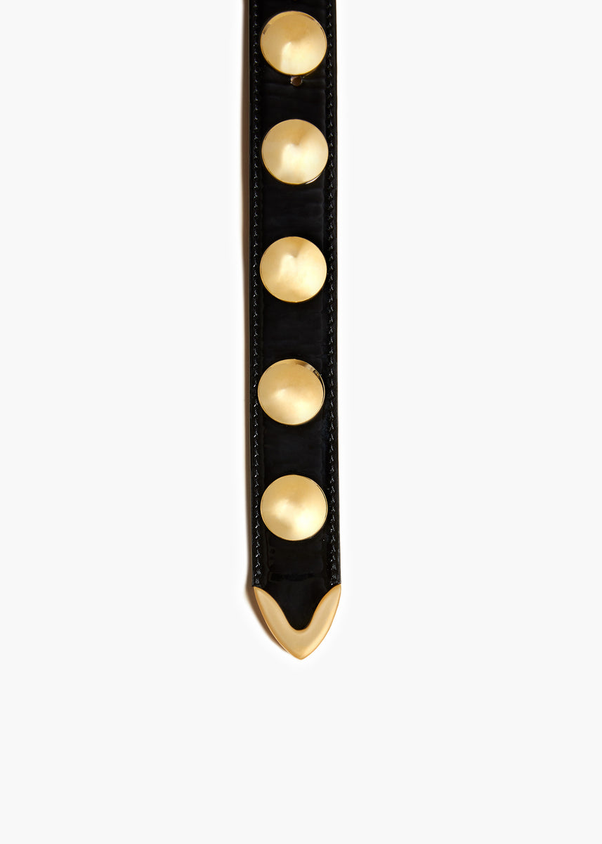 Benny Belt with Studs in Black Patent Leather and Gold