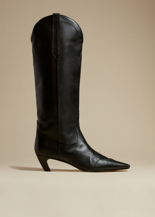 Dallas Knee High Boot in Black Leather 