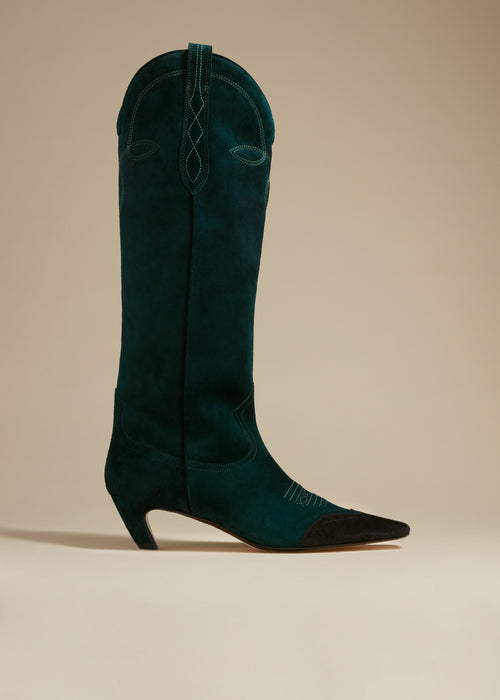 knee high green suede boots