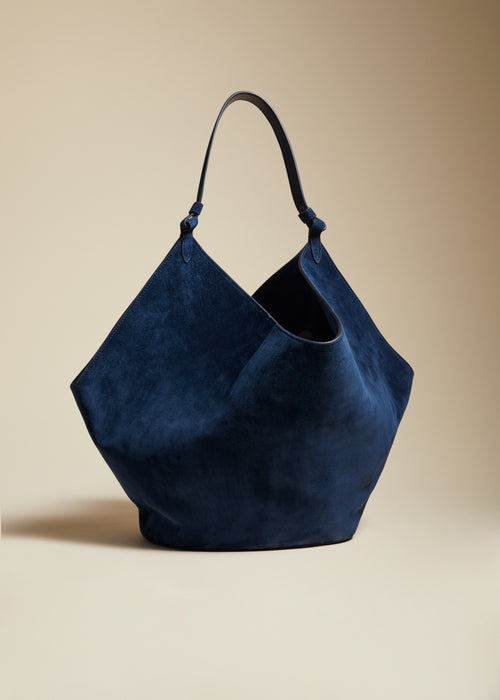 The Medium Lotus Tote in Midnight Suede– KHAITE