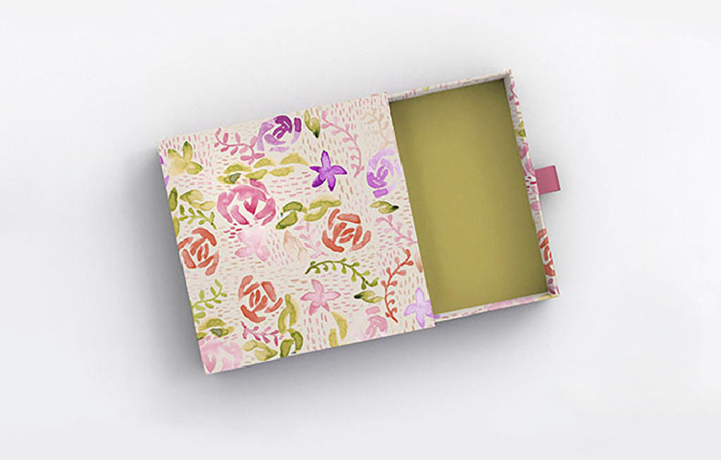 decorative packaging box with floral watercolor artwork pattern by jenny bova