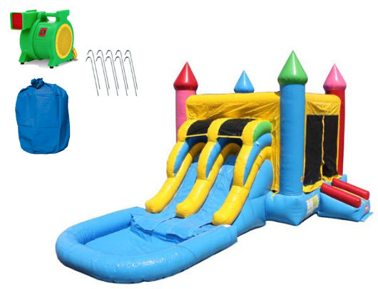 2 Lane Rainbow Castle Combo with Pool includes blower