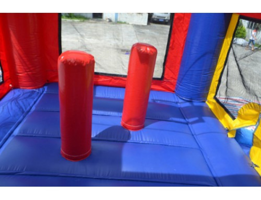 rainbow castle bounce house with inflatable pop up obstacles