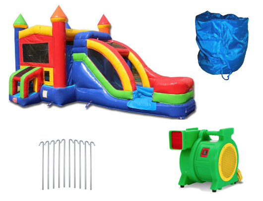 rainbow castle commercial bounce house with blower and slide