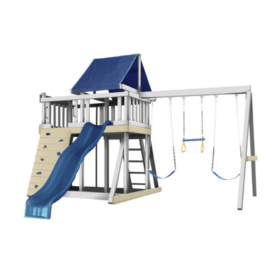 blue and white swing set