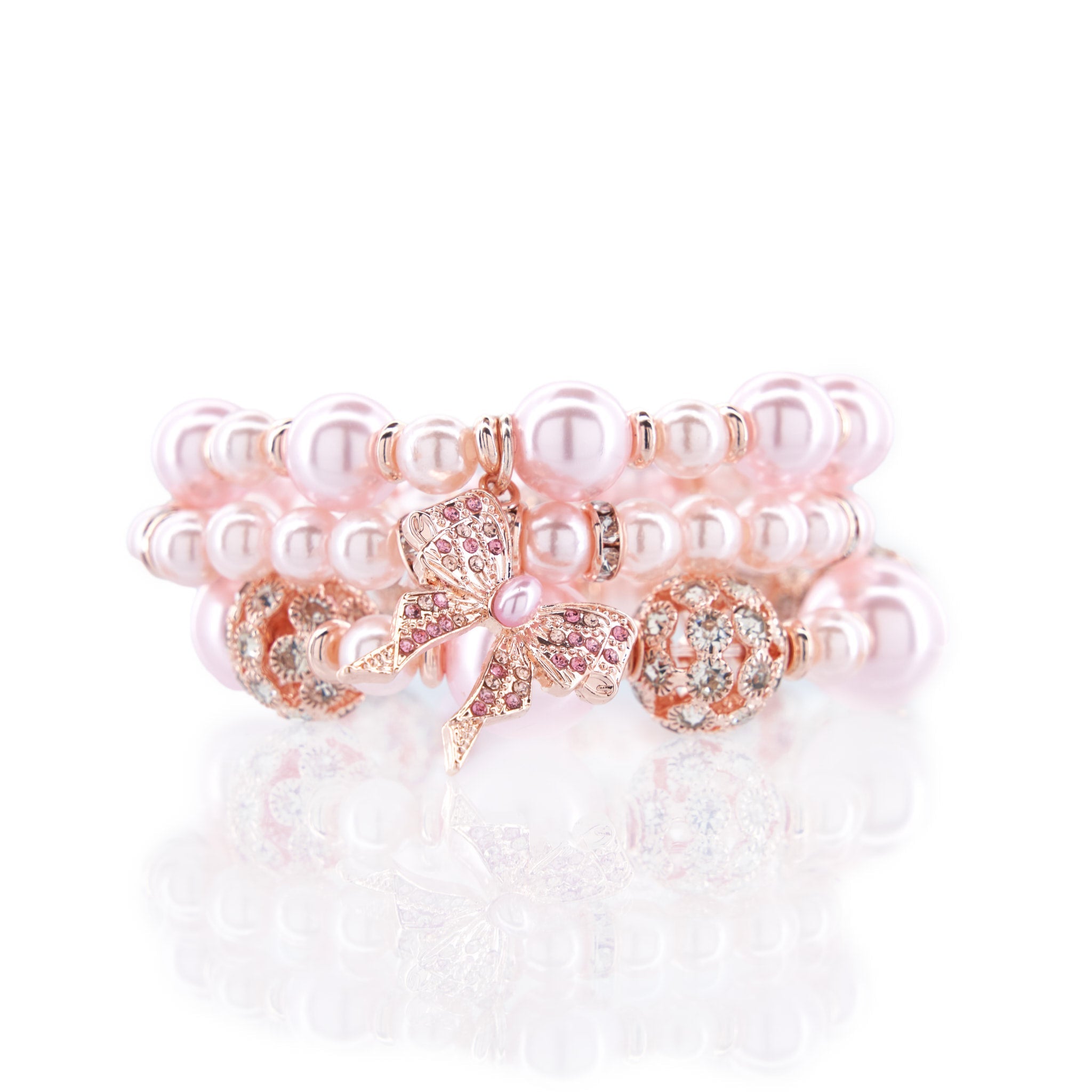 Diamonique Dainty Pearl Bracelet Stack - Pink - Sassy Jones product image