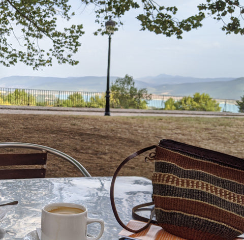Overlooking Lake Yesa from a table with coffee
