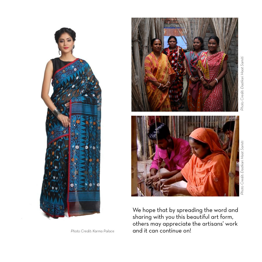 Women in saris and a woman at a loom