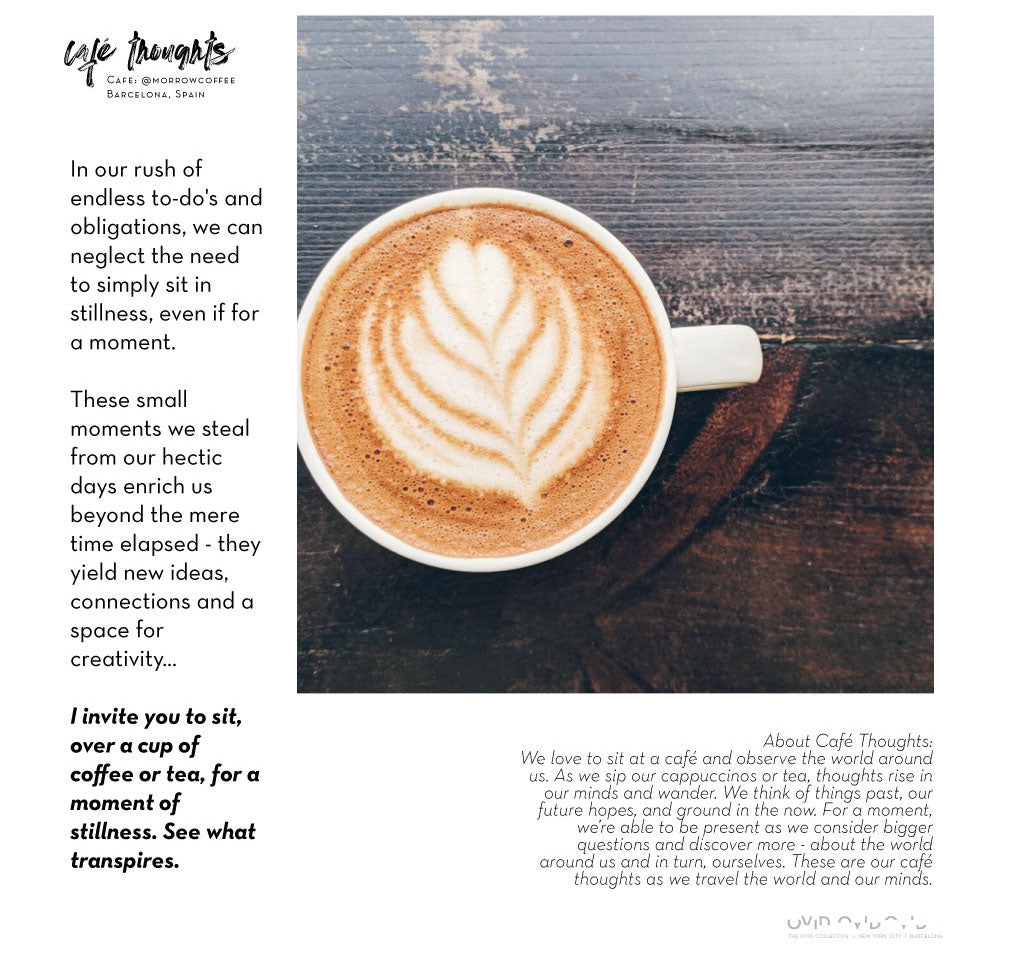 Text and an image of a cappuccino on a dark table