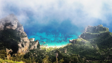 Looking down on a beach from a cliff