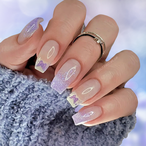 Butterfly and Glitter French Manicure: Soft and Chic Spring Manicure Ideas