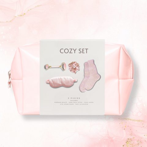 Cozy Self-Care Set (Make up pouch, Jade face roller, Eye mask, Hair scrunchie, cozy socks)): Holiday Gift Ideas for Women: 10 Thoughtful Gift Ideas She'll Love to Unwrap