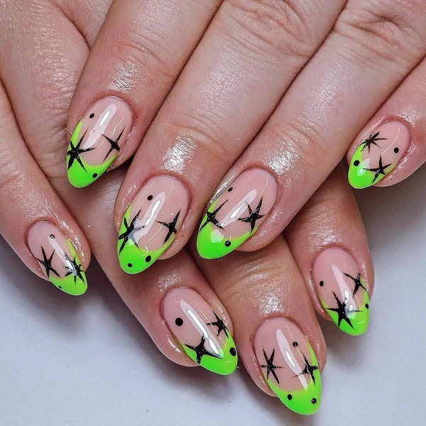 bright green and black nail art season hope gold dots gems pop contact play directions rocking test review elevate review short black