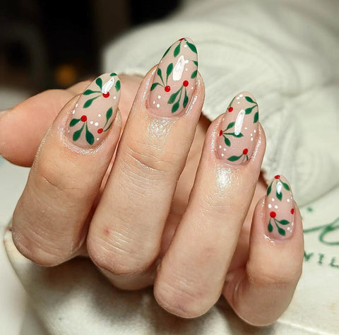 christmas nail designs with green and red leaves christmas nail design christmas nail design french tips ideas holiday festive nails nail design gold gold