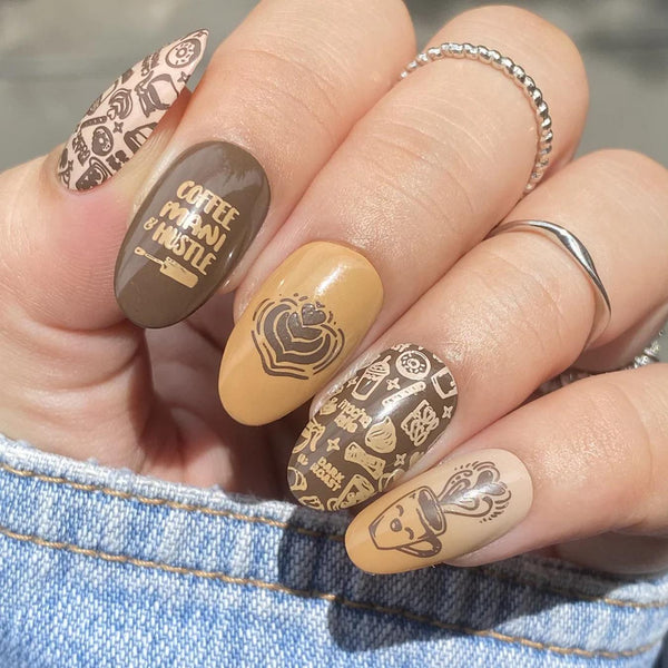 coffee lovers only nails from maniology press on nails short almond shape