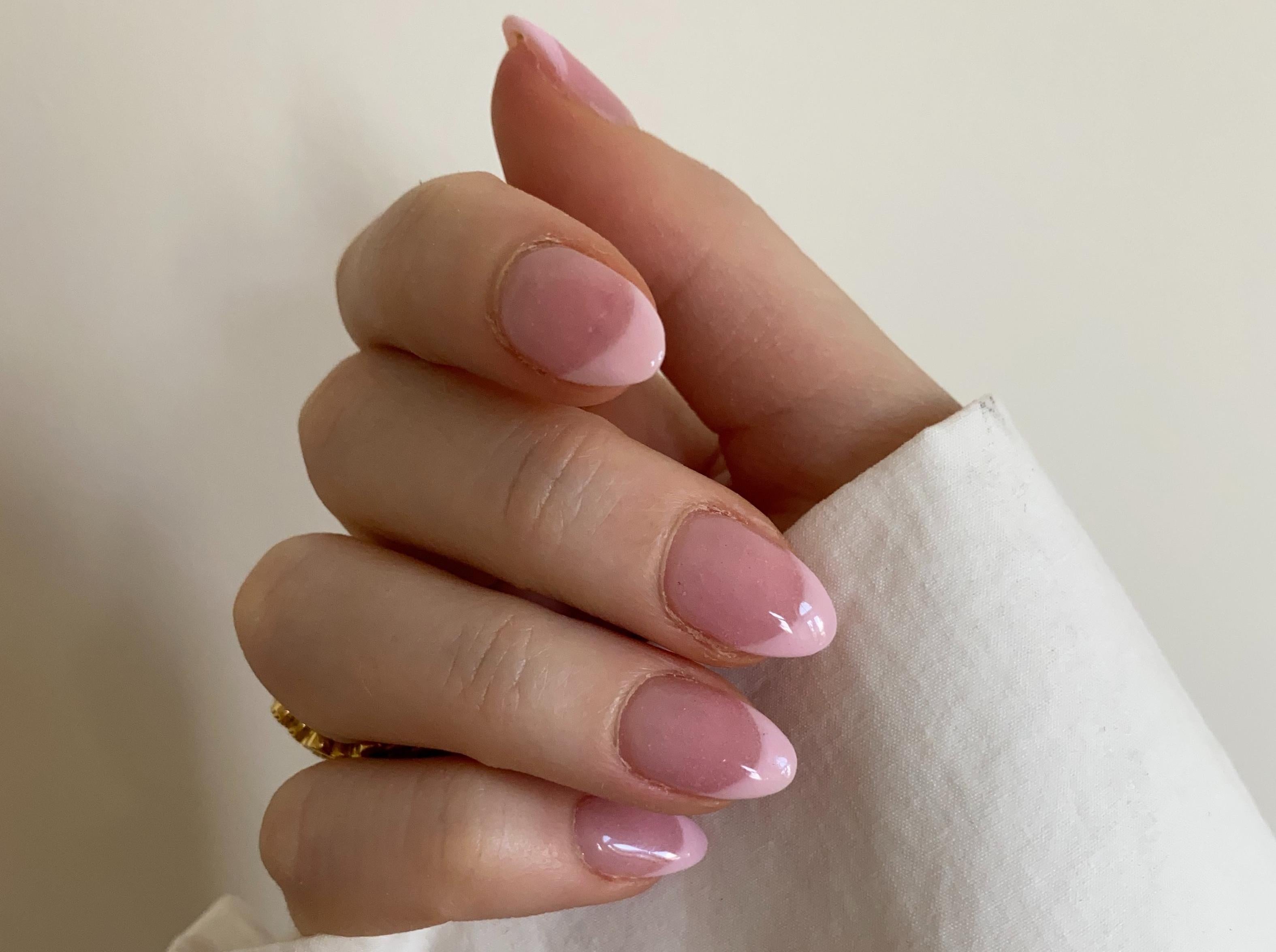 Dip powders nail polish finish powder fun pink coat wet dipped acrylic finger tap pink