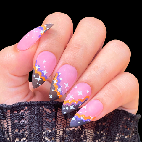 Mystical Triple-Layered Scalloped French Nails: Halloween French Tip Nails