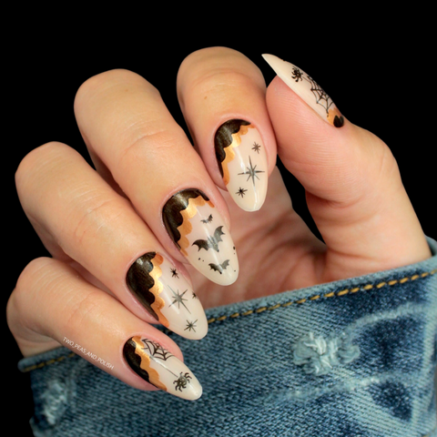 Shimmering Inverted Halloween French Tips: Halloween French Tip Nails
