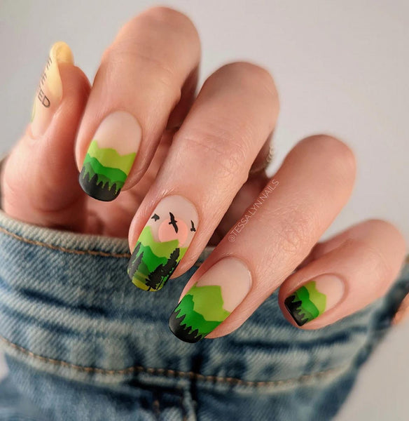 green landscape nail art from maniology twist boring tan summer instagram instagram nude elegant