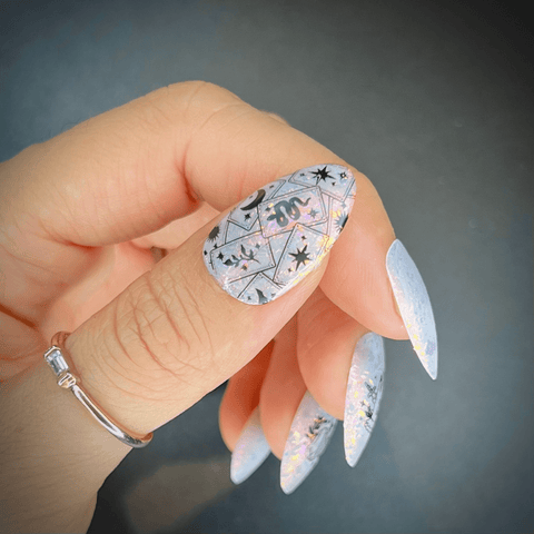 tarot nails (over iridescent shifting base polish) - Astrology Nails and Tarot Nails: 10 Mystical Nail Designs for Halloween