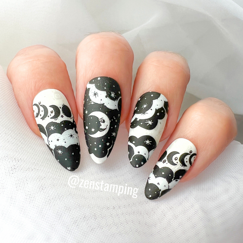 Black and white cloud nail art for halloween