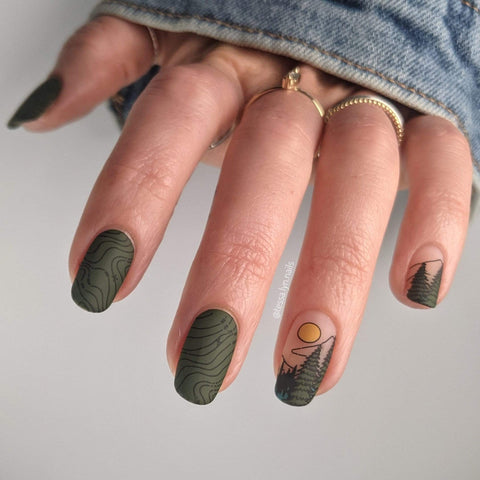 Earthy green nails for hiking and nature trails